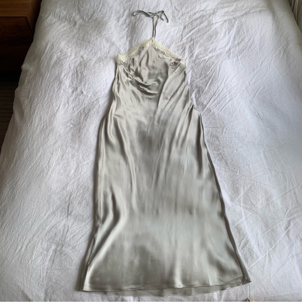 NWT Reformation Aara Silk Lace Halter Midi Maxi Slip Dress Moonlight Light Grey - Picture 10 of 16